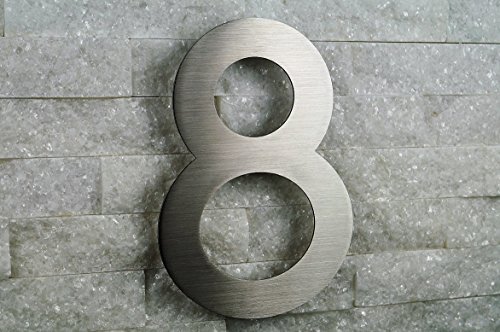 Hausnummer 8 Edelstahl ITC Bauhaus Design 2D rostfrei witterungsbeständig 20cm Höhe gebürsteter Edelstahl V2A ALLE erhältlich: 0 1 2 3 4 5 6 7 8 9 0 A B C D E von Fairpreis-Design
