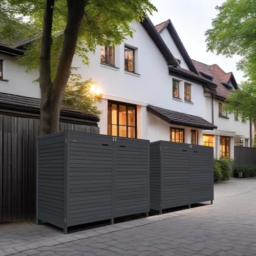 Mülltonnenbox 120L Mülltonnenverkleidung Mülltonnecontainer Adria Aufbewahrungsbox Holz vorimprägniert in anthrazit mit Rückwand (4 Tonnen), Grau von Fairpreis-Design