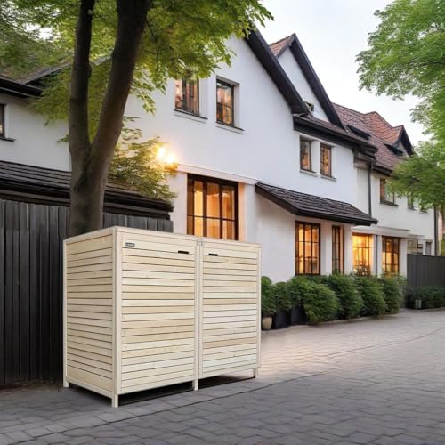 Mülltonnenbox Mülltonnenverkleidung 2 Tonnen Holz 240 L Natur mit Rückwand vormontiert Müllcontainer Mülltonnenschrank Mülltonne Mod.Adr. von Fairpreis-Design