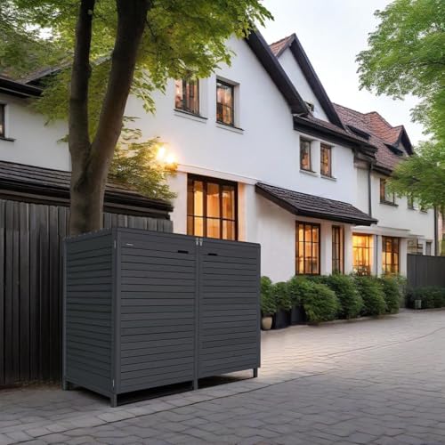 Mülltonnenbox Mülltonnenverkleidung 2 Tonnen Holz 240L anthrazit inkl. Rückwand vorimprägniert vormontiert Müllcontainer Mülltonnenschrank Mülltonne Mod.Adr. von Fairpreis-design