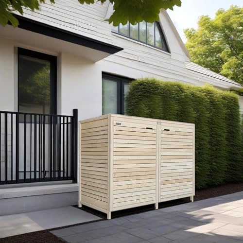 Mülltonnenbox Roma Mülltonnenverkleidung aus Holz 240L naturbelassen Müllcontainer Mülltonnenschrank Mülltonne (2 Tonnen) von Fairpreis-design