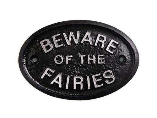 Zaun-/Gartenschild, silberfarben, Aufdruck: "Beware of the Fairies", für Ihre geheimen Freunde von Fairy Fantasy