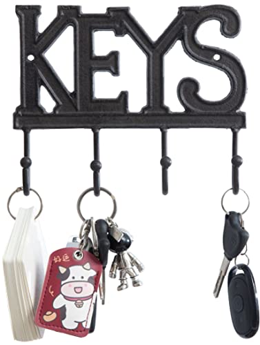 FairyCity Schlüsselhalter für Wand, Metall, Vintage-Schlüsselhaken, 18 x 15 cm, Heimdekoration, Schlüsselaufhänger, dekorativ, mit 4 Haken, schwarz von FairyCity