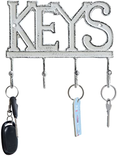 Gusseisener Wandhaken Schlüsselhaken- Vintage Design Schlüsselhalter Wandmontage Metall Schlüsselbrett, Hochbelastbar Schlüsselboard Dekorative Hakenleiste Weiß von FairyCity