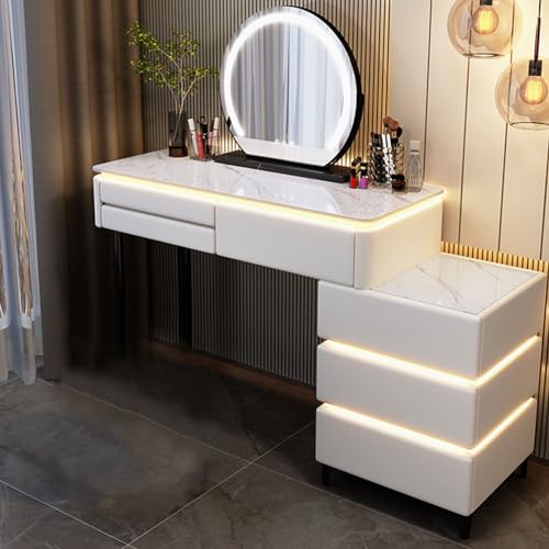 FairyHover Vanity Table with LED Mirror Ambience Light Makeup Table Vanity Desk with 6 Drawers Bedroom Makeup Vanity Makeup Dressing Table for Women Girls B,100CM von FairyHover
