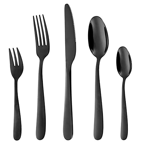 Besteck Set 12 Personen, 60 teilig Edelstahl Besteckset, Essbesteck Set mit Messer Gabel Löffel, Hochwertiges Edelstahlbesteck, Schwarz von FairyLee