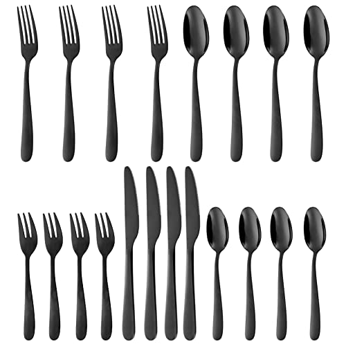Edelstahl Besteck Set 12 Personen, Essbesteck Set 60 Teilig, Monobloc-Messer, Cromargan Edelstahl Poliert, Spülmaschinenfest, Schwarz von FairyLee