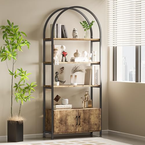FairyLee Bücherregal Gewölbtes Mit 2 Türen,Stabilem Metallrahmen,181Cm 4-Stöckiges Gewölbtes Ausstellungsregal Für Büro,Schlafzimmer von FairyLee