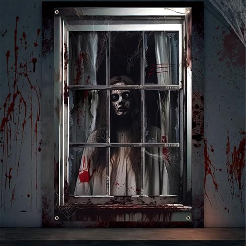 FairyPeach Halloween Deko Vorhang Geist Fensterbild-Halloween Fenster Silhouette Gruselig Weibliche Männliche Blut Geist Schädel Fensterabdeckung-Fenster Gespenst-Halloween Fenster Poster (FM) von FairyPeach