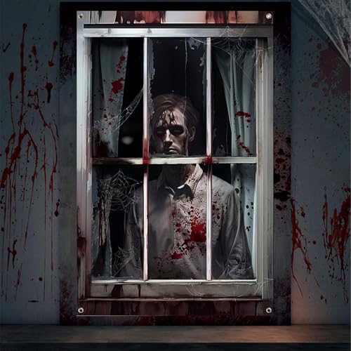 FairyPeach Halloween Deko Vorhang Geist Fensterbild-Halloween Fenster Silhouette Gruselig Weibliche Männliche Blut Geist Schädel Fensterabdeckung-Fenster Gespenst-Halloween Fenster Poster (GN) von FairyPeach