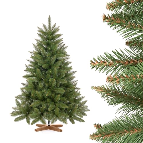 FairyTrees Weihnachtsbaum künstlich 120cm FICHTE Natur mit Christbaum Holzständer | Tannenbaum künstlich mit grünem Stamm | Made in EU… von FairyTrees
