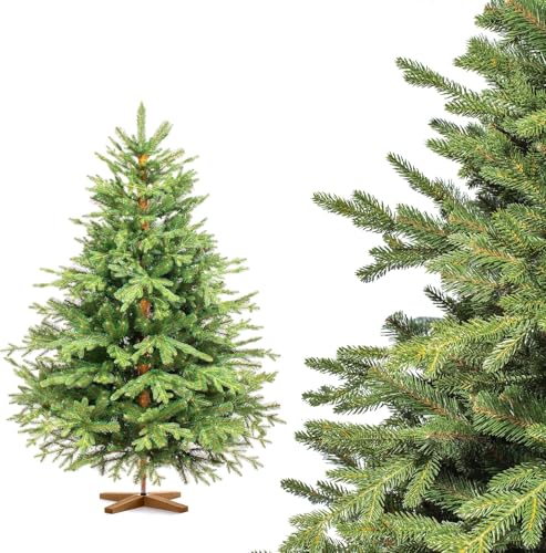 FairyTrees Weihnachtsbaum künstlich 150 cm ALPENTANNE Premium mit Christbaum Holzständer | | Made in EU | Tannenbaum künstlich mit Naturgetreue Spritzguss Elemente von FairyTrees