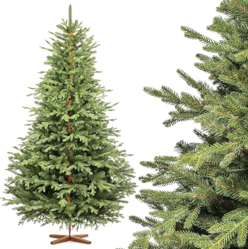 FairyTrees Weihnachtsbaum künstlich 220 cm ALPENTANNE Premium mit Christbaum Holzständer | Made in EU | Tannenbaum künstlich mit Naturgetreue Spritzguss Elemente von FairyTrees