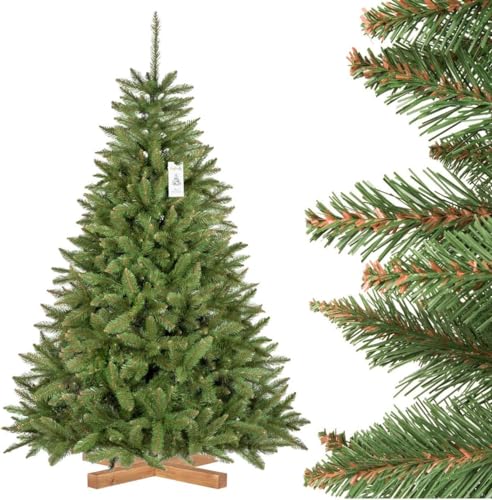 FairyTrees Weihnachtsbaum künstlich 180cm FICHTE Natur mit Christbaum Holzständer | Tannenbaum künstlich mit grünem Stamm | Made in EU von FairyTrees