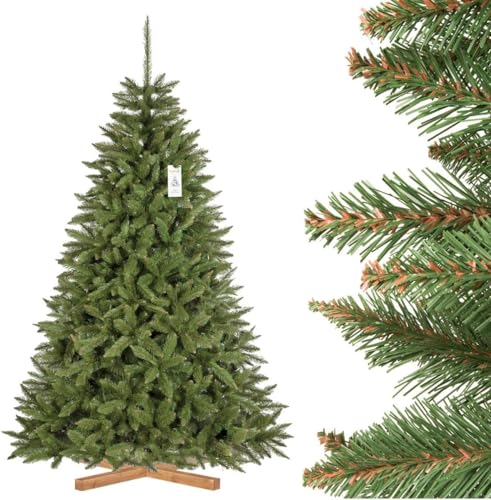 FairyTrees Weihnachtsbaum künstlich 220cm FICHTE Natur mit Christbaum Holzständer | Tannenbaum künstlich mit grünem Stamm | Made in EU von FairyTrees