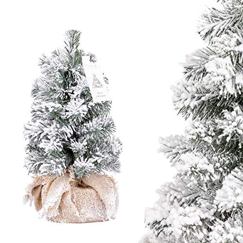 FairyTrees künstlicher Weihnachtsbaum klein, Fichte Natur-Weiss mit Schneeflocken Mini, Weihnachtsschmuck für Schreibtisch, 30cm, FT41-30 von FairyTrees