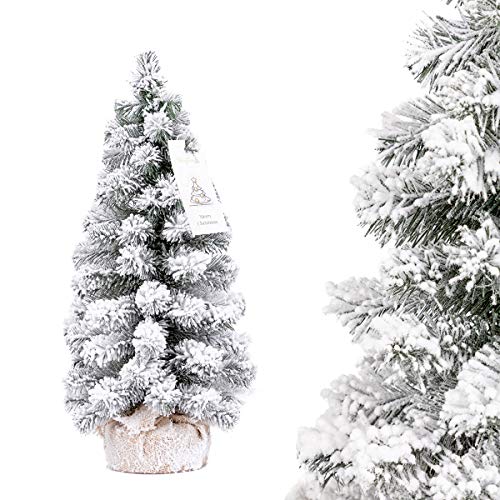 FairyTrees künstlicher Weihnachtsbaum klein, Fichte Natur-Weiss mit Schneeflocken Mini, Weihnachtsschmuck für Schreibtisch, 50cm, FT41-50 von FairyTrees