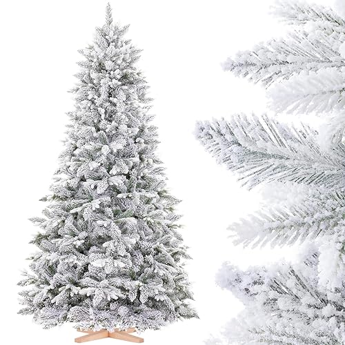 Premium künstlicher Weihnachtsbaum| Holzständer | Christmas Tree 220 cm, Nordmanntanne beschneit FT27-220 FairyTrees von FairyTrees