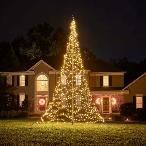 Fairybell LED-Weihnachtsbaum für draussen - 6 Meter - 1200 LEDs - Weihnachtsbaum im Fahnenmast - Warmweiss von Fairybell