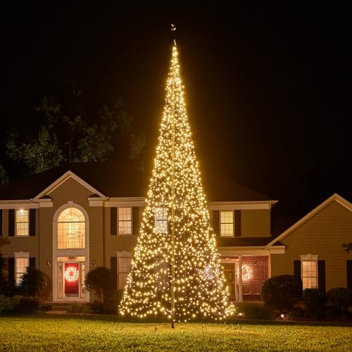 Fairybell LED-Weihnachtsbaum für draussen - 6 Meter - 2000 LEDs - Weihnachtsbaum im Fahnenmast - Warmweiss - Geeignet für vorhandene Fahnenmasten von Fairybell