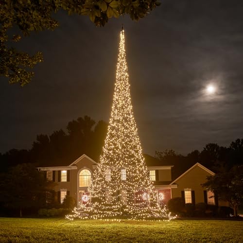 Fairybell LED-Weihnachtsbaum im Fahnenmast für den Außenbereich - 12 Meter - 4000 Warmweiße LEDs - Geeignet für vorhandene Fahnenmasten von Fairybell