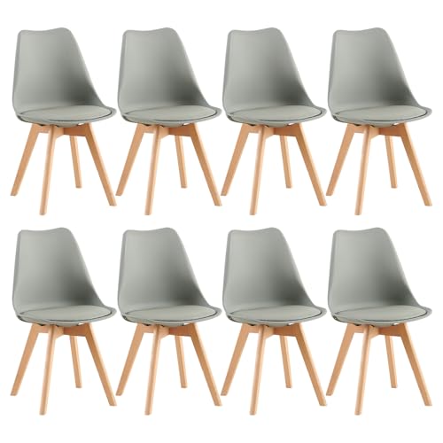 FaithBay 8er-Set Kunststoff Esszimmerstühle mit Umwelt-Zertifizierung, Stabil und Langlebig Nordic Stühle mit Klarlack Geschützt Buche Beine für Küchen Konferenzräume Büro Cafe Terrasse - Grau von FaithBay