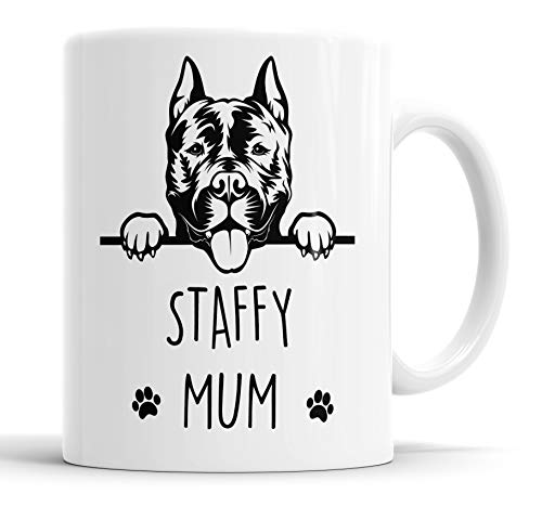 Faithful Prints Staffy Papa Tasse Haustier Geschenk Staffordshire Bull Terrier Hund Mama Papa Freund Witz lustige Geschenktasse Geburtstag Weihnachten Keramiktasse von Faithful Prints