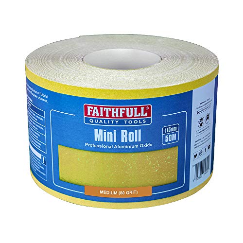 Faithfull FAIAR11580Y 50 m Medium (Körnung 80), Schleifpapier-Rolle, Gelb (Standard), 115 mm x 50 m von Faithfull