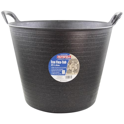Faithfull Eco Flex Tub, Mehrzweckeimer, langlebig & nachhaltig, Flexibler Eimer mit verstärkten Griffen, 25 Liter (5,5 gl), Schwarz von Faithfull