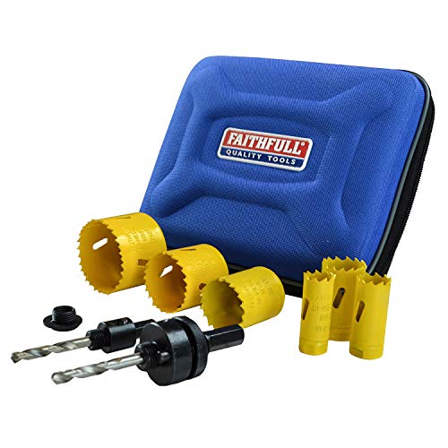 Faithfull - Lochsägen-Kit 9pc - Klempner - Bi-Metall, Kobalt, Sägeblatt-Set, Bohrer-Set, Edelstahl, Aluminium, Blech, Baumetall, NE-Metalle, Gusseisen, Holz, Spanplatten, Sperrholz, Gipskarton, PVC von Faithfull