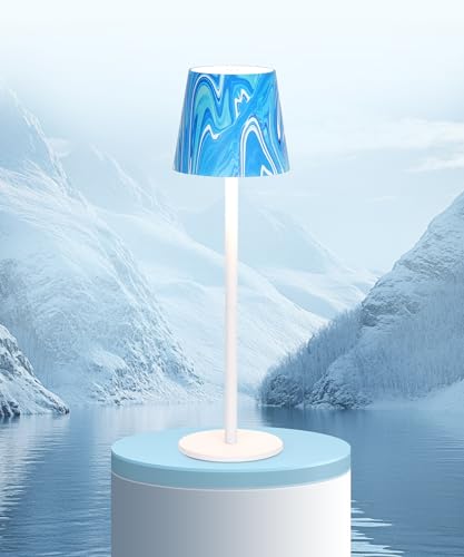 Faithorse Kabellos Tischlampe Aufladbar, Dimmbare LED Akku Tischleuchte IP54 wasserdichte Schreibtischlampe Touch Lampe mit 3 Farbmodi Wiederaufladbares Lampe, Akku Lampe für Schlafzimmer (Blau Weiß) von Faithorse