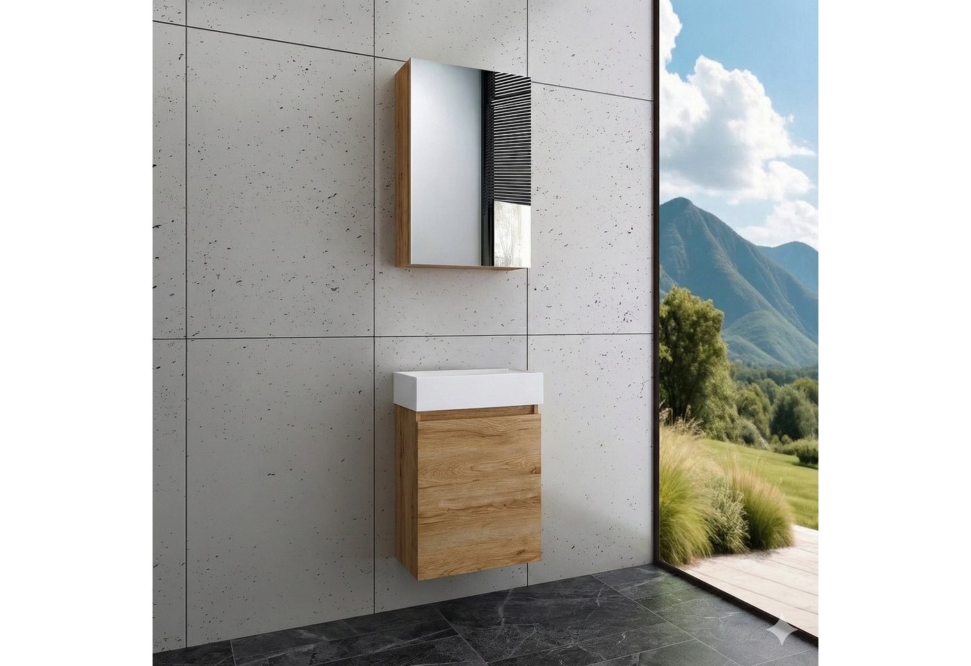 Faizee Home Badmöbel-Set Bademöbel 40 cm Badschrank Waschtisch Unterschrank Spiegelschrank von Faizee Home