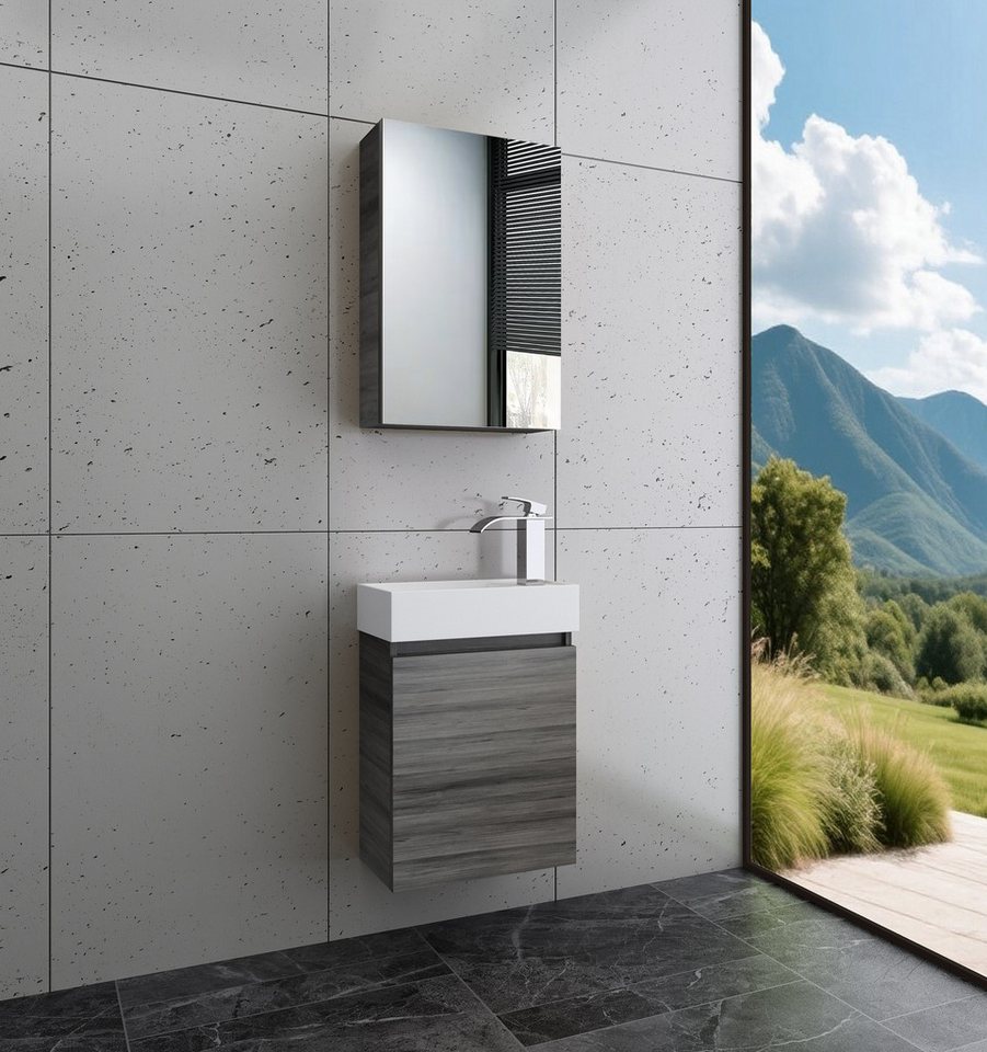 Faizee Home Badmöbel-Set Bademöbel 40 cm Badschrank Waschtisch Unterschrank Spiegelschrank von Faizee Home