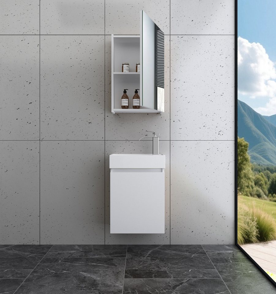 Faizee Home Badmöbel-Set Bademöbel 40 cm Badschrank Waschtisch Unterschrank Spiegelschrank von Faizee Home