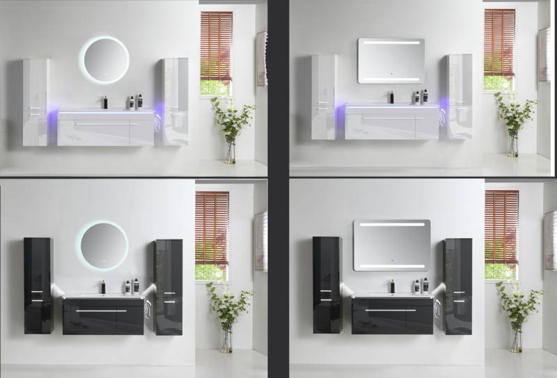 Faizee Home Badmöbel-Set Badmöbel-Set: LED-Spiegel(rund/eckig),Soft-Close Schränke,90/120cm, (4-St) von Faizee Home
