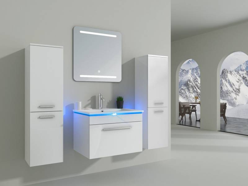 Faizee Home Badmöbel-Set Moderne Badmöbel in Hochglanz Weiß – LED-Spiegel & Soft-Close Set von Faizee Home