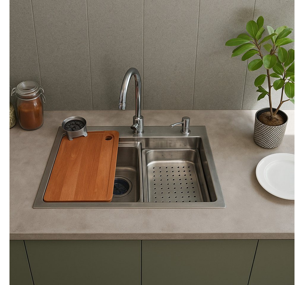 Faizee Home Edelstahlspüle Quantum Edelstahlspüle 75x45 cm – Küchenspüle mit Zubehör Faizee Home Edelstahlspüle Quantum Edelstahlspüle 75x45 cm – Küchenspüle mit Zubehör von Faizee Home