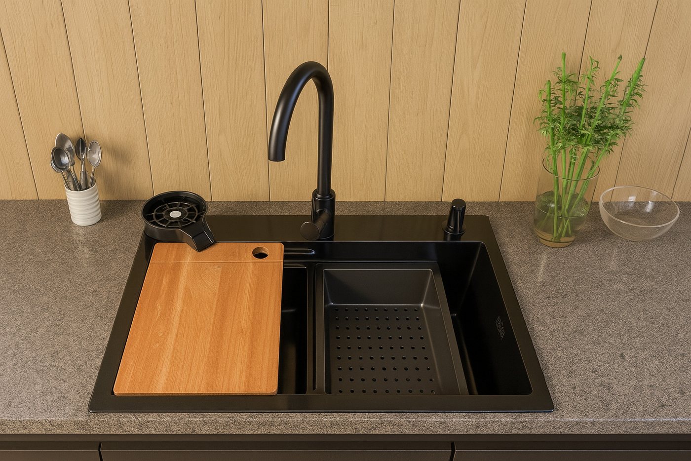 Faizee Home Edelstahlspüle Quantum Edelstahlspüle 75x45 cm – Küchenspüle mit Zubehör von Faizee Home