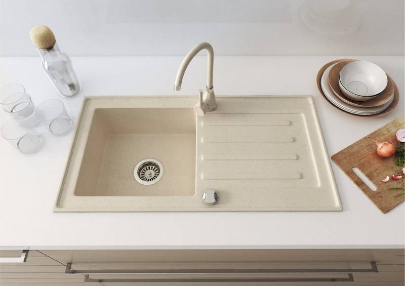 Faizee Home Granitspüle Faizee Home, Granitspüle Alisha/Element – mit Abtropffläche & Siphon, 75x45cm (Alisha) von Faizee Home