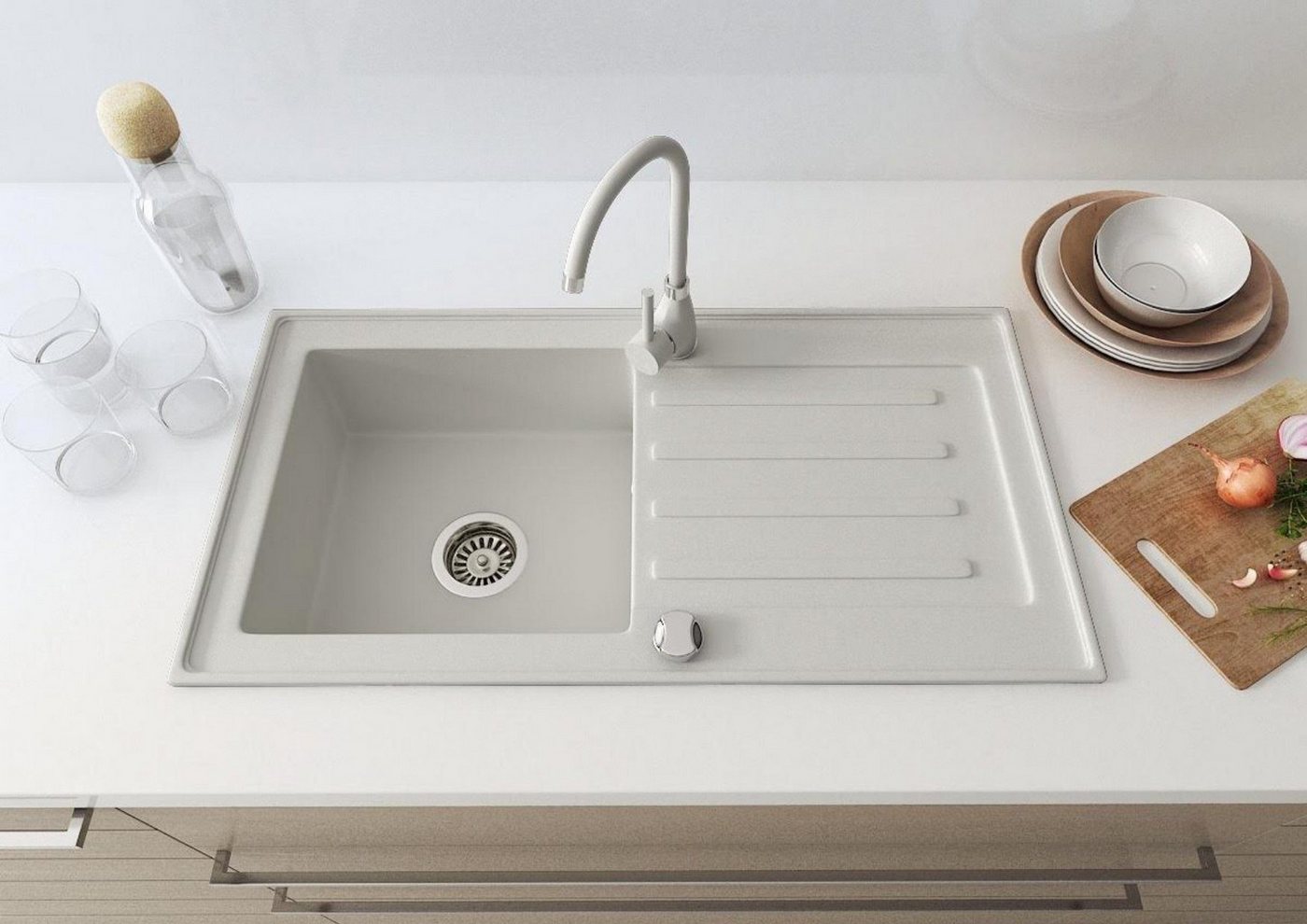 Faizee Home Granitspüle Faizee Home, Granitspüle Alisha/Element – mit Abtropffläche & Siphon, 75x45cm (Alisha) von Faizee Home