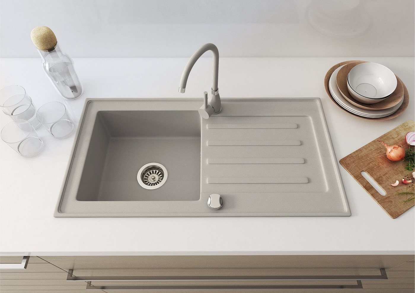 Faizee Home Granitspüle Faizee Home, Granitspüle Alisha/Element – mit Abtropffläche & Siphon, 75x45cm (Alisha) von Faizee Home