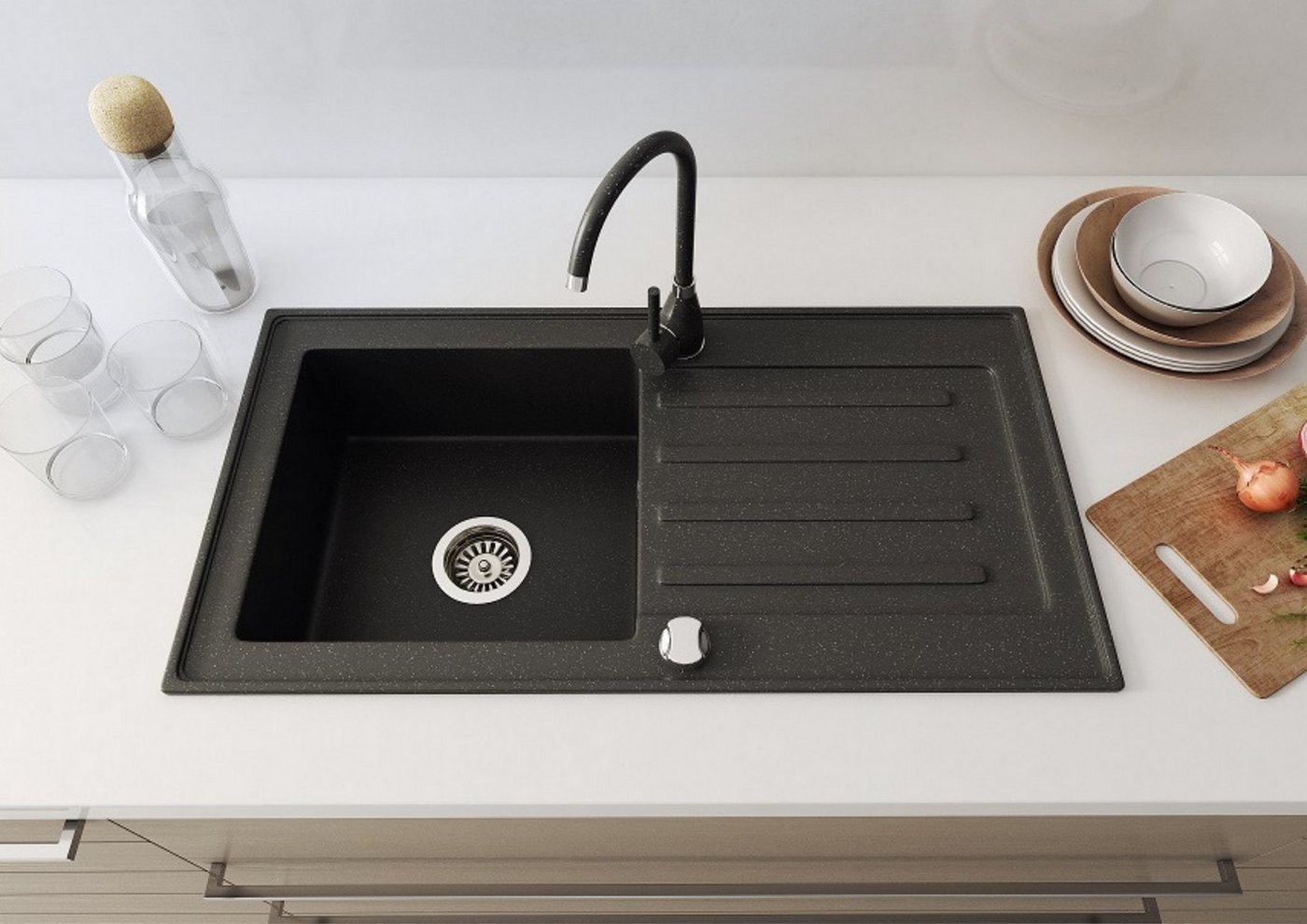 Faizee Home Granitspüle Faizee Home, Granitspüle Alisha/Element – mit Abtropffläche & Siphon, 75x45cm (Alisha) von Faizee Home
