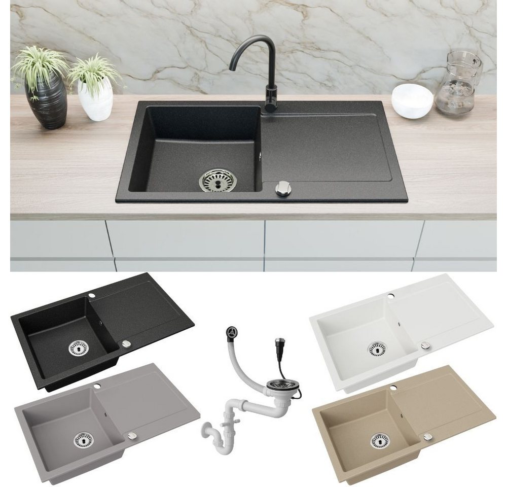 Faizee Home Granitspüle Faizee Home Granitspüle 90x50 cm, eckig, mit Abtropffläche & Siphon Faizee Home Granitspüle Faizee Home Granitspüle 90x50 cm, eckig, mit Abtropffläche & Siphon von Faizee Home