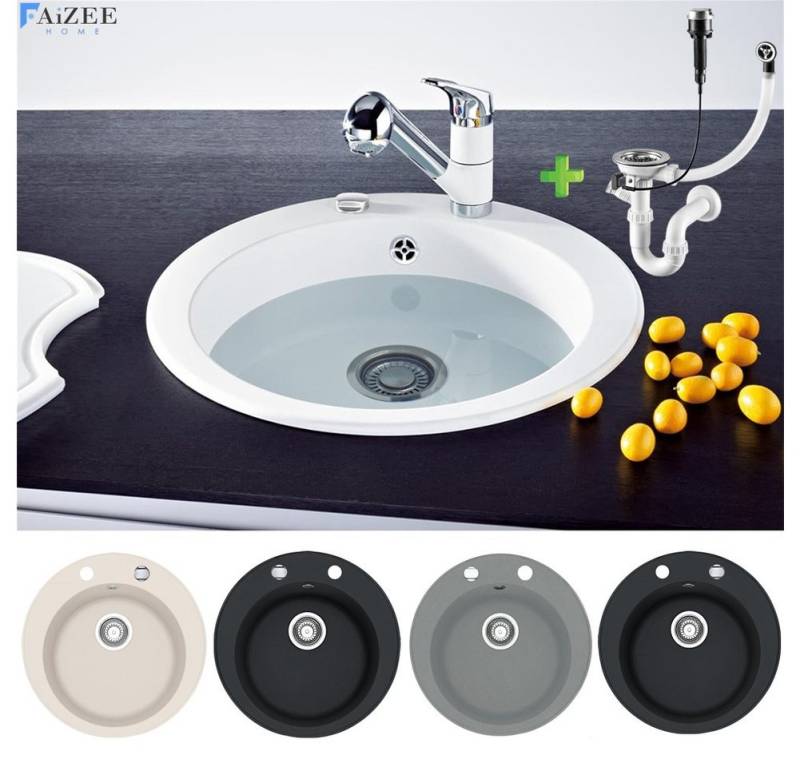 Faizee Home Granitspüle Vela Ø 49cm verschiedene Farben wahlweise mit o. ohne Armatur von Faizee Home