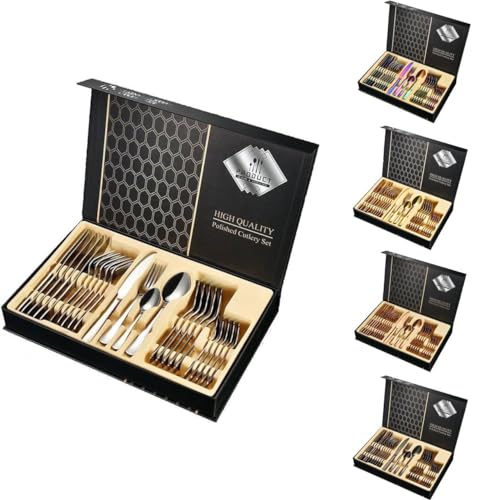 Besteck Set Edelstahl für 6 Personen 24-teiliges Besteckset hochglanzpoliert Spülmaschinenfest Gift Box (Silber) von Faizee Möbel