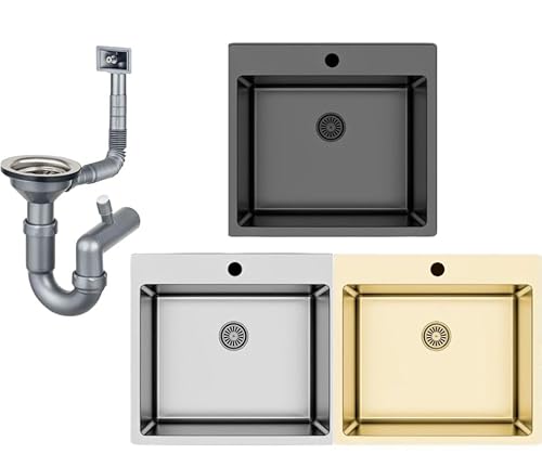 Edelstahlspüle 50,5x55 Hochwertig Küchenspüle eckig inkl. Siphon-Set (Ohne Armatur, Schwarz) von Faizee Möbel