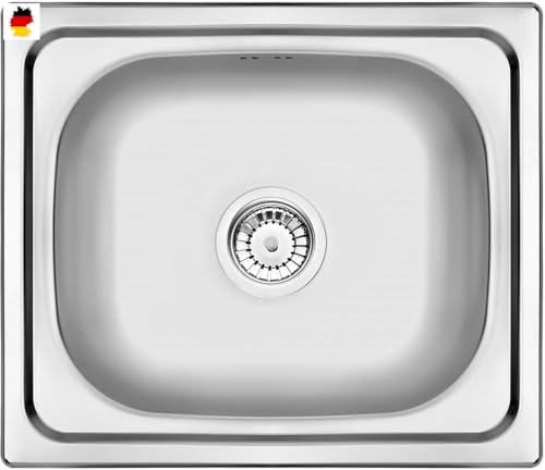 Faizee Möbel | Edelstahlspüle 50x40 cm – Hochwertige, runde Küchenspüle aus robustem Edelstahl, perfekt als Spül- und Waschbecken; inkl. Siphon-Set für optimalen Abfluss und einfachen Einbau von Faizee Möbel
