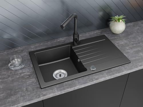 Faizee Granitspüle 75 x 44 cm Schwarz Gesprenkelt – inklusive Armatur Side in Schwarz – eckige Einbauspüle aus Granit – beidseitig montierbar, kratzfest, hitzebeständig – modernes Spülbecken Faizee Granitspüle 75 x 44 cm Schwarz Gesprenkelt – inklusive Armatur Side in Schwarz – eckige Einbauspüle aus Granit – beidseitig montierbar, kratzfest, hitzebeständig – modernes Spülbecken von Faizee Möbel