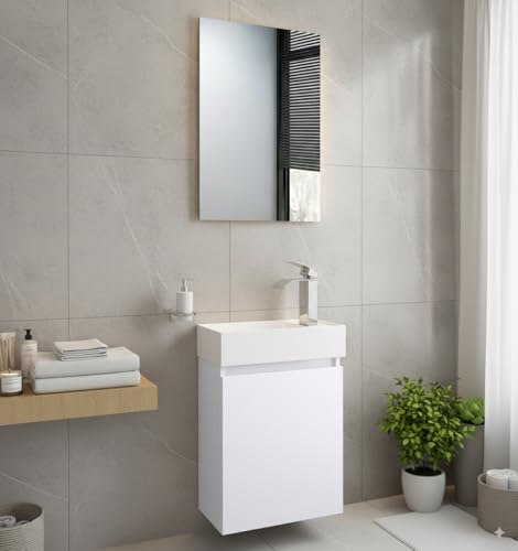 Faizee Home Badmöbel Set Weiß – Waschbeckenunterschrank mit Keramik Waschbecken, Spiegel & Armatur – Kompakter Badezimmerschrank Badschrank für Gäste WC & kleine Bäder von Faizee Möbel