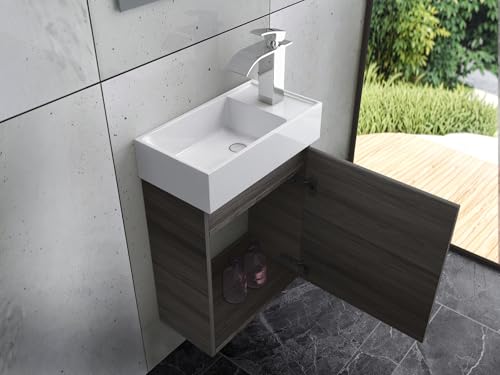 Faizee Home | Badmöbel Set Rikka Grau – Waschbeckenunterschrank mit Keramik-Waschbecken | Kompakte Badezimmermöbel für Gäste-WC & kleine Bäder | Ohne Spiegel & Armatur (43 cm) von Faizee Möbel